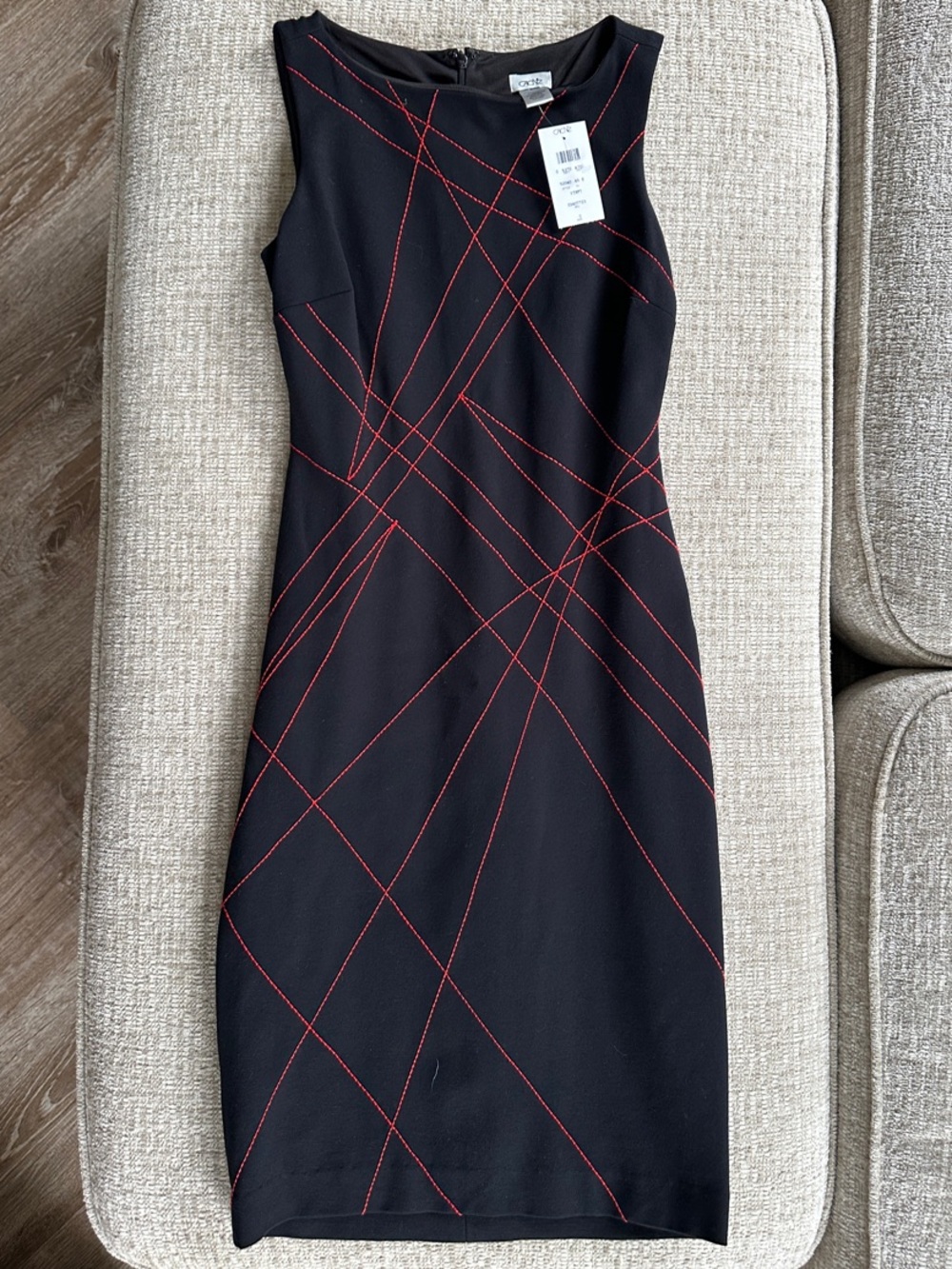 Cache Black Midi Dress with Red Stitching